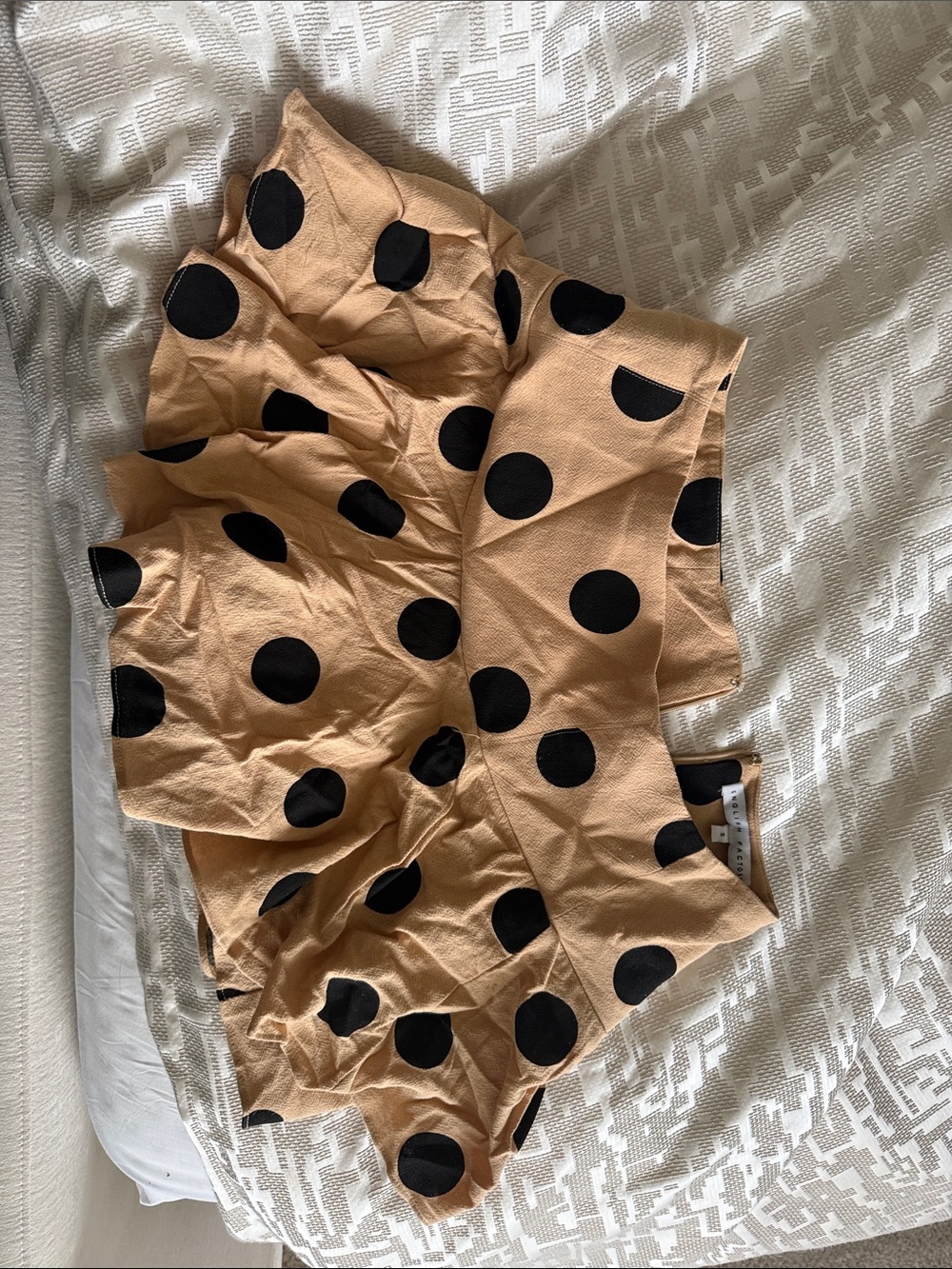 English Factory Tan Mini Skirt with Black Polka Dots